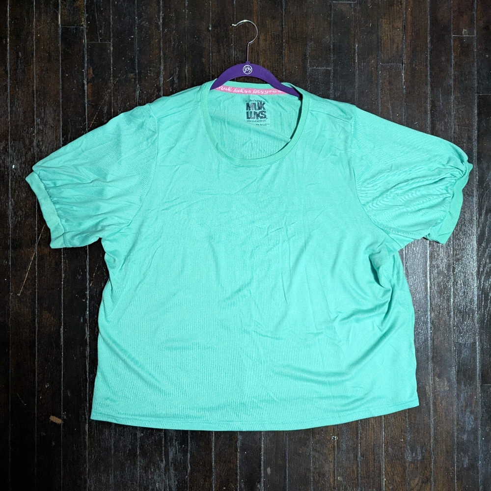 MUK LUKS Puffed Short Sleeve Seafoam Green Soft Crewneck Tee
